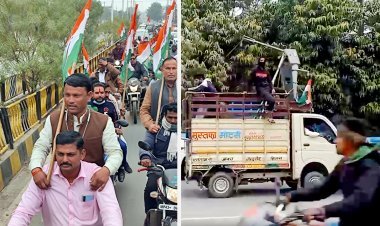 कांग्रेस का प्रदर्शन : पिकअप पर हैंण्डपम्प और पाइप बांध कर कांग्रेस ने रैली निकाल कर की रतलाम-झाबुआ सांसद डामोर को गिरफ्तार करने की मांग