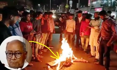 सुबह पूर्व CM दिग्गी ने बोला- राम को बेचने बेच रही भाजपा और आरएसएस, शाम को हिंदू संगठनों ने उनके पुतले को मारे जूते फिर कर दिया आग के हवाले