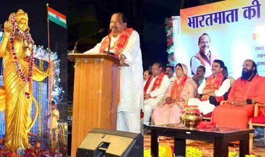 जयकारों और आतिशबाजी के साथ हुआ मां भारती की प्रतिमा का अनावरण, भारत माता चौराहे के नाम से जाना जाएगा अलकापुरी चौराहा