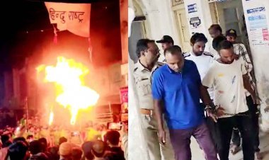 माहौल बिगाड़ने का करतब ! मोहर्रम के जुलूस के दौरान मुंह में केरोसिन भर हिंदू राष्ट्र के भगवा बैनर पर उगली आग, हिंदुओं ने जले बैनर तले पढ़ी हनुमान चालीसा, 4 आरोपी गिरफ्तार