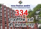 चुनाव आयोग की बड़ी कार्रवाई ! 345 राजनीतिक दलों में से 334 की मान्यता हुई रद्द, अब देश में सिर्फ 6 राष्ट्रीय और 67 क्षेत्रीय दल बचे