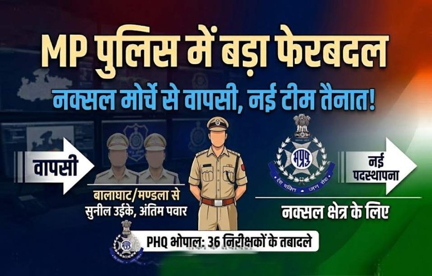 MP पुलिस में बड़ा फेरबदल : नक्सल मोर्चे से निरीक्षकों की वापसी, नए अधिकारियों को भेजा, PHQ ने जारी की 36 अधिकारियों की तबादला सूची