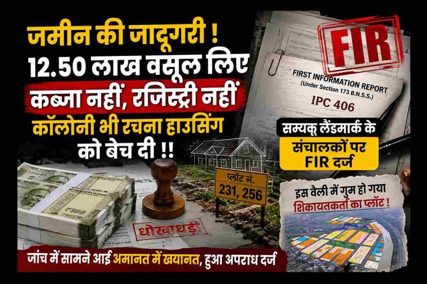 जमीन की जादूगरी ! 12.50 लाख वसूल लिए, कब्जा दिया न ही रजिस्ट्री कराई, कॉलोनी भी रचना हाउसिंग को बेच दी, सम्यक लैंडमार्क के संचालकों पर FIR दर्ज