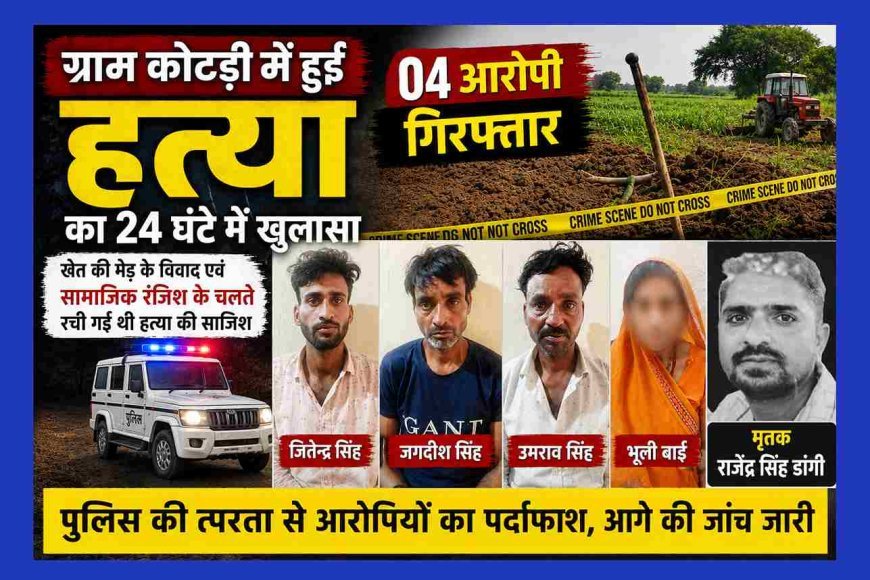 अंधे कत्ल का खुलासा ! खेत की मेड़ के विवाद में किसान को उतारा था मौत के घाट, पुलिस ने 24 घंटे में महिला सहित 4 आरोपियों को दबोचा