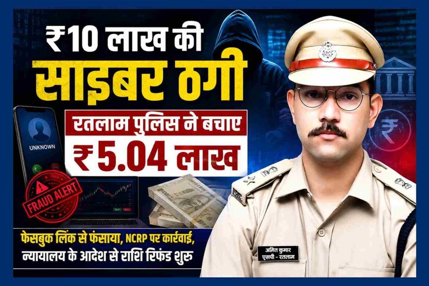 साइबर धोखाधड़ी ! शेयर मार्केट में निवेश का झांसा देकर की ₹10 लाख से अधिक की ठगी, रतलाम पुलिस ने ₹5.04 लाख की राशि बचाई