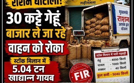 राशन दुकान का गेहूं बाजार में खपाने की तैयारी ! 30 कट्टे लदे वाहन को ग्रामीणों ने रोका, स्टॉक मिलान में 5 टन खाद्यान्न गायब