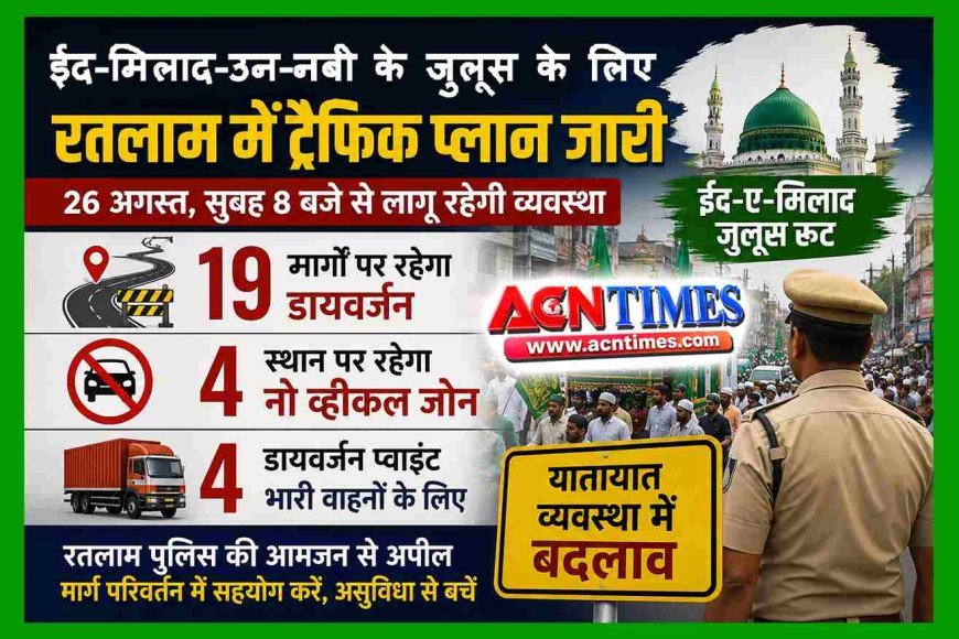 ईद-ए-मिलाद-उन-नबी पर 26 अगस्त को निकलेगा जुलूस, पुलिस ने जारी किया ट्रैफिक रूट प्लान जारी, 19 मार्ग रहेंगे परिवर्तित और 4 इलाके नो-व्हीकल जोन