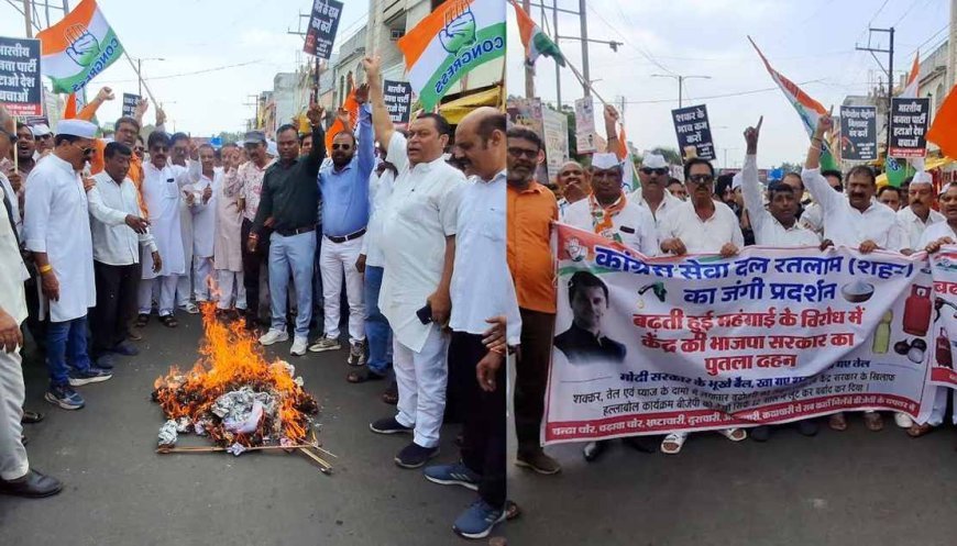 पेट्रोल-डीजल, घरेलू गैस, शक्कर, खाद्य तेल और बिजली के बढ़ते दामों के विरोध में कांग्रेस ने किया प्रदर्शन, महंगाई का पुतला फूंका, भाजपा मुर्दाबाद के नारे लगाए