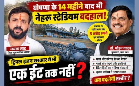 क्या हुआ तेरा वादा ? CM की 5 करोड़ की घोषणा के 14 महीने बाद भी नेहरू स्टेडियम बदहाल ! ट्रिपल इंजन सरकार पर जिला युवा कांग्रेस अध्यक्ष मयंक जाट का हमला
