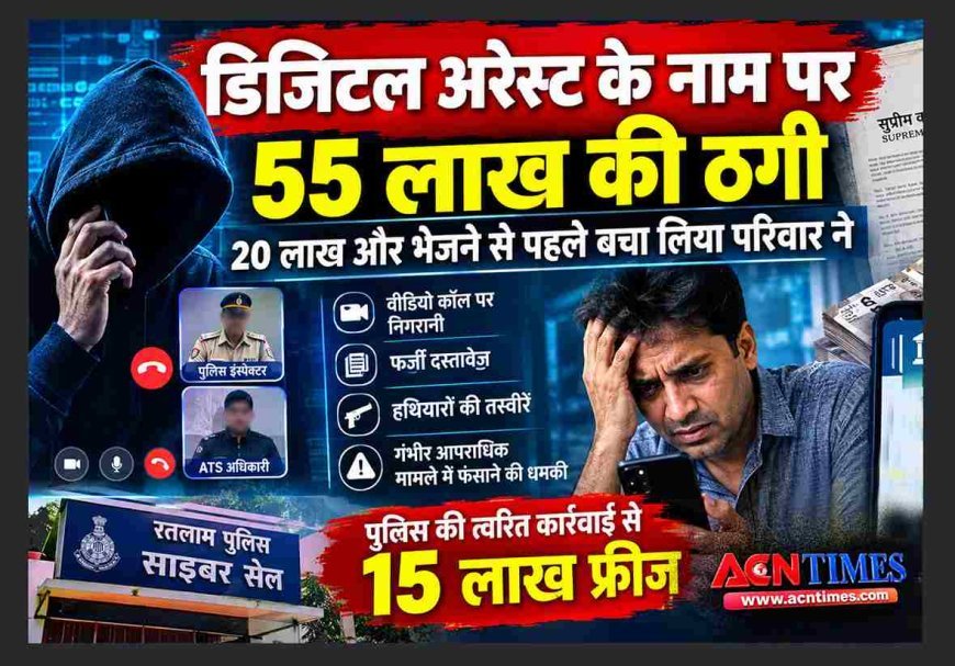 बड़ा मामला ! पुलिस-ATS अधिकारी बनकर डिजिटल अरेस्ट के नाम पर 55 लाख की साइबर ठगी, रतलाम पुलिस ने 15 लाख फ्रीज कराए, 20 लाख की ठगी भी रोकी