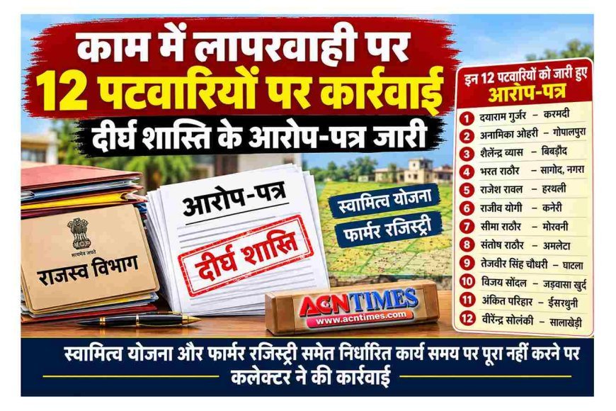 काम में लापरवाही पर 12 पटवारियों पर कलेक्टर ने की कार्रवाई, स्वामित्व योजना और फार्मर रजिस्ट्री सहित अन्य कार्य पूरे नहीं करने पर आरोप-पत्र जारी