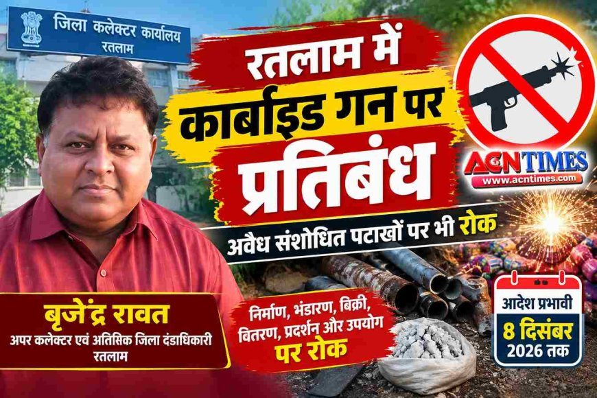 बड़ी खबर ! रतलाम में कार्बाइड गन और अवैध संशोधित पटाखों पर लगा प्रतिबंध, अवैध निर्माण, भंडारण, बिक्री और उपयोग पर 8 दिसंबर तक रहेगी रोक