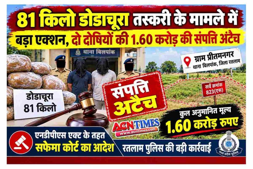 81 किलो डोडाचूरा तस्करी के मामले में पुलिस का बड़ा एक्शन, दो तस्कर सगे भाइयों की 1.60 करोड़ की संपत्ति सफेमा के तहत अटैच